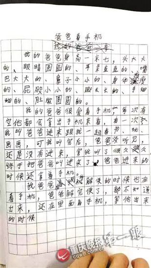 重庆最辛酸小学生作文走红：爸爸只爱玩手机（图）